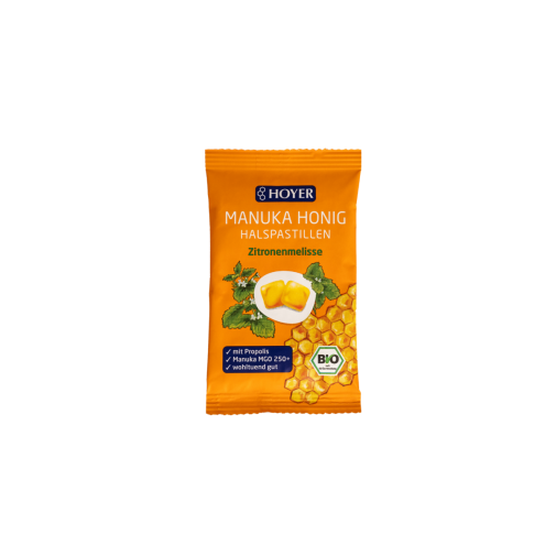 HOYER ekologiškos pastilės su Manuka medumi ir mėta, 30g