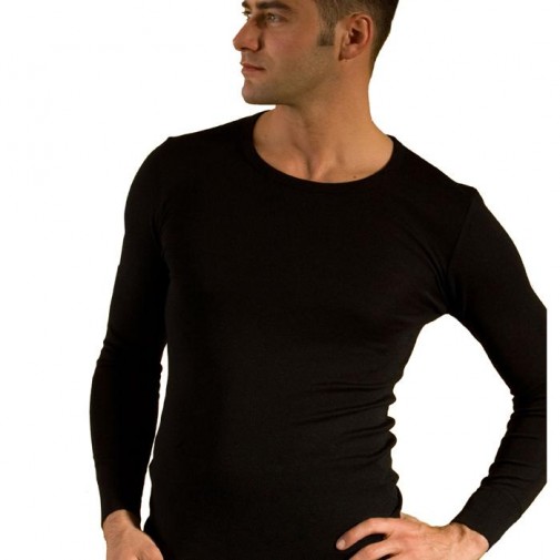 Hocosa ekologiški marškinėliai vilna/šilkas ilgom rankovėm juodi