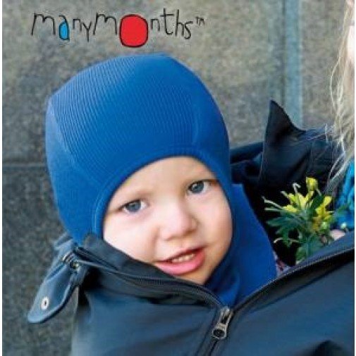 Manymonths kepurė - šalmas su merino vilna mėlynas 50-56/62 cm    
