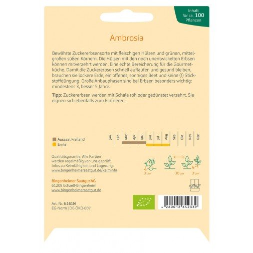 Bingenheimer biodinaminių cukrinių žirnių "Ambrosia"sėklos